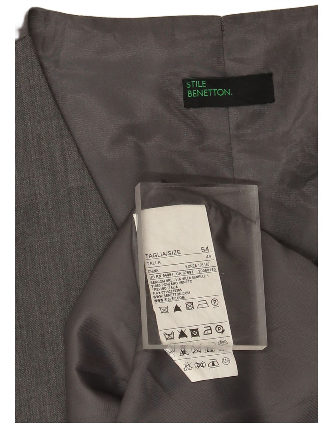 Benetton Herrenweste IT 54 XL graue Wolle
