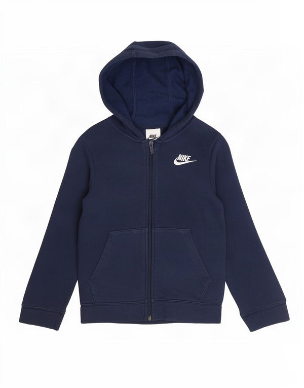 Nike Boys Zip Hoodie Sweater 6-7 Years XS Navy Blue Cotton