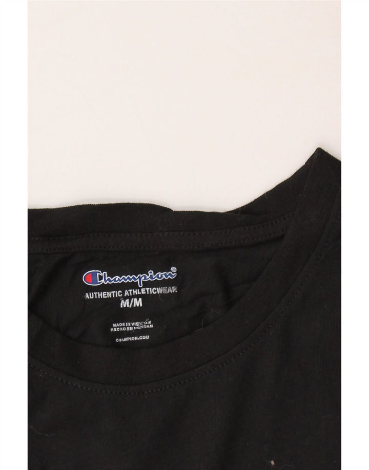 CHAMPION Womens Graphic T-Shirt Top UK 14 Medium Black Polyester Vintage Champion and Second-Hand Champion from Messina Hembry 