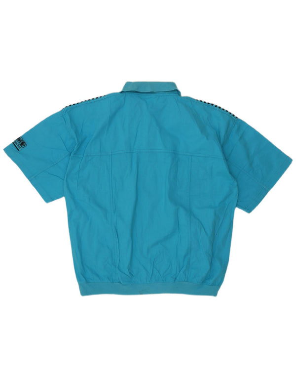 C & A Chemise pull à manches courtes pour hommes en coton bleu moyen