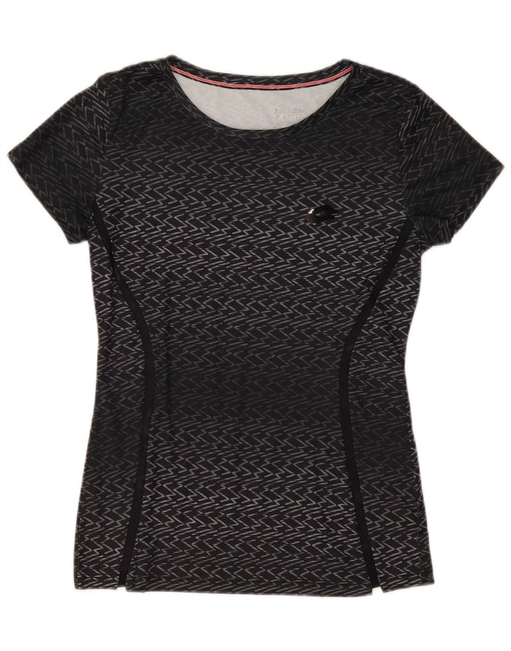 Lotto Womens T-Shirt Top UK 12 Medium Black Chevron Polyester