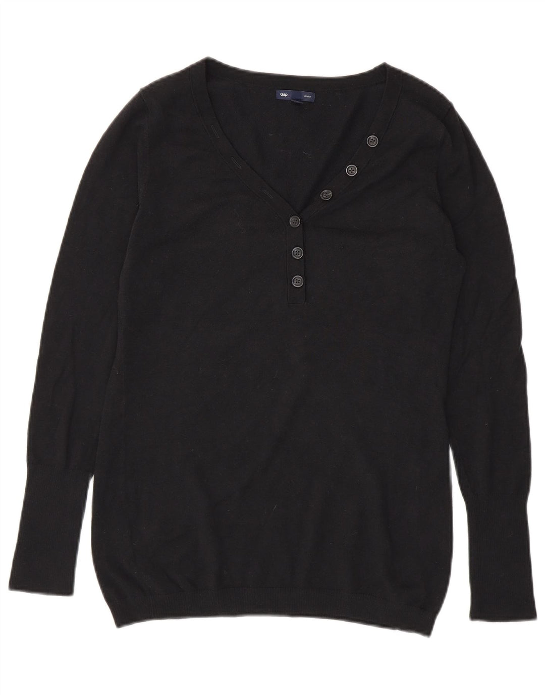 Gap Womens Button Neck Jumper Sweater UK 14 Medium Black Cotton