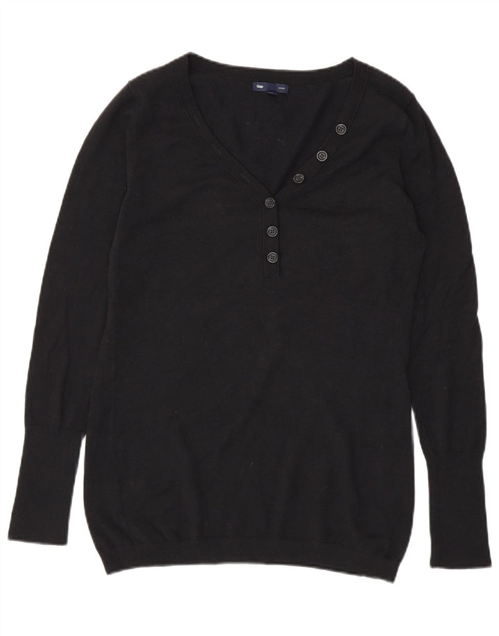 Gap Womens Button Neck Jumper Sweater UK 14 Medium Black Cotton