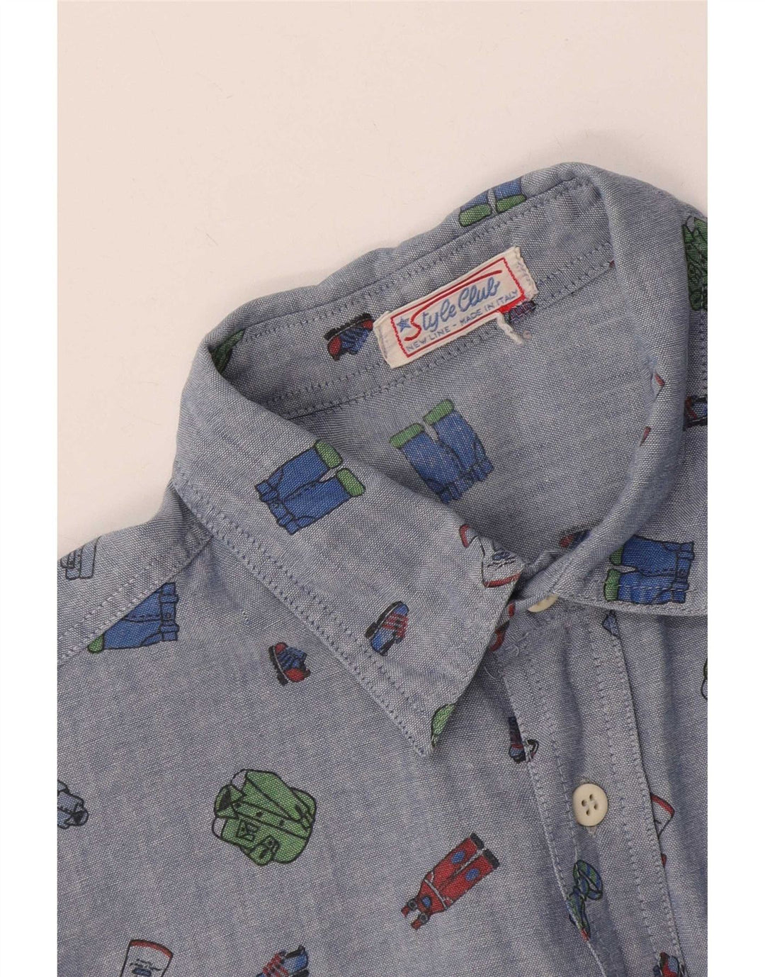 Vintage Mens Abstract Pattern Shirt Medium Blue