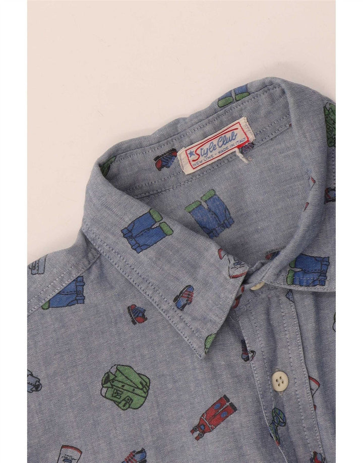 Vintage Mens Abstract Pattern Shirt Medium Blue