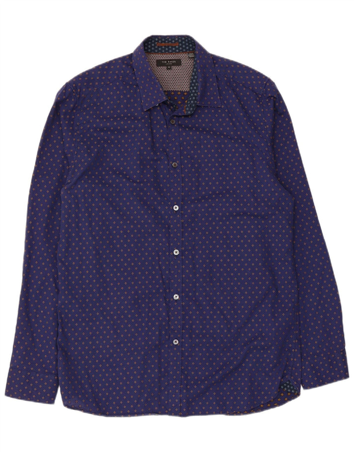Ted Baker Camisa para hombre Talla 4 Grande Algodón con manchas azul marino