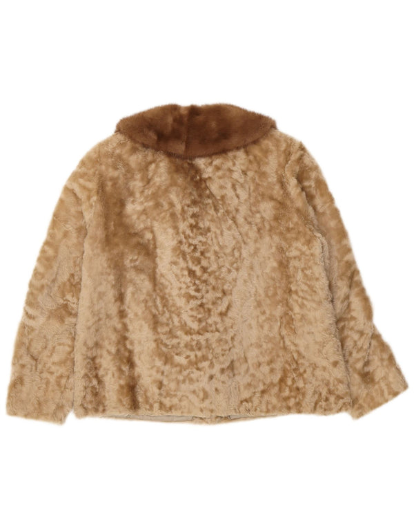 Vintage Womens Faux Fur Jacket UK 10 Small Beige