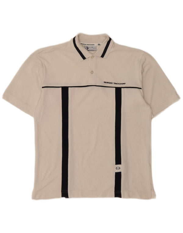 Sergio Tacchini Mens Polo Shirt Small White Colourblock Cotton