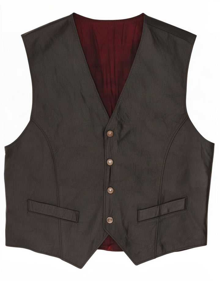 Vintage Mens Leather Waistcoat IT 52 Large Black