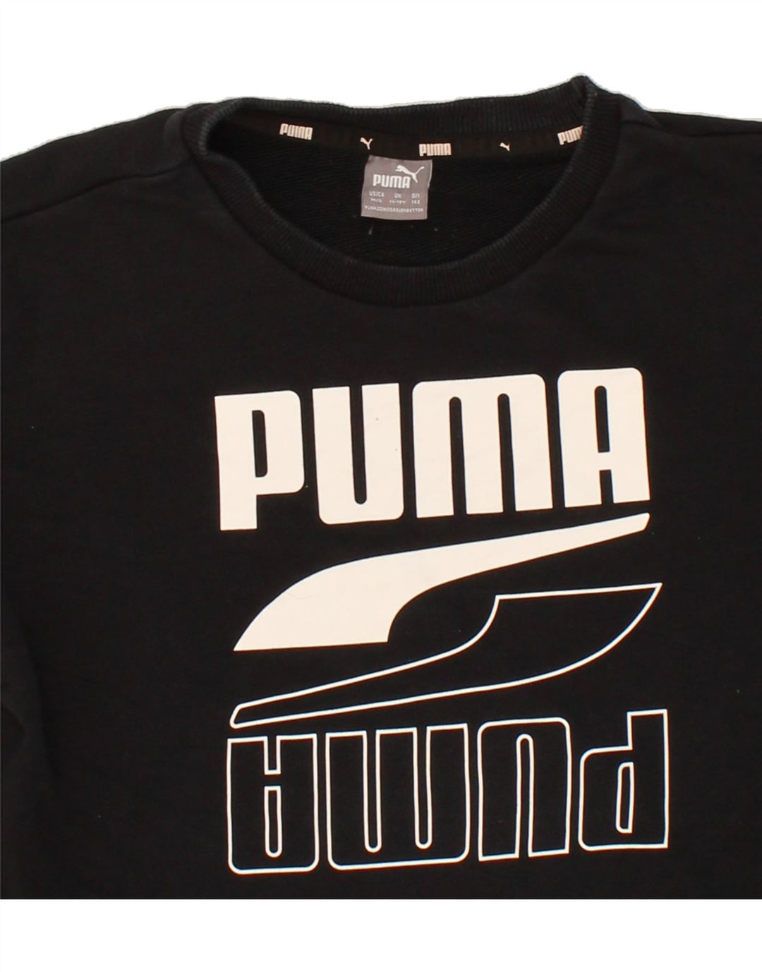PUMA Boys Graphic Sweatshirt Jumper 11-12 Years Black Vintage Puma and Second-Hand Puma from Messina Hembry 