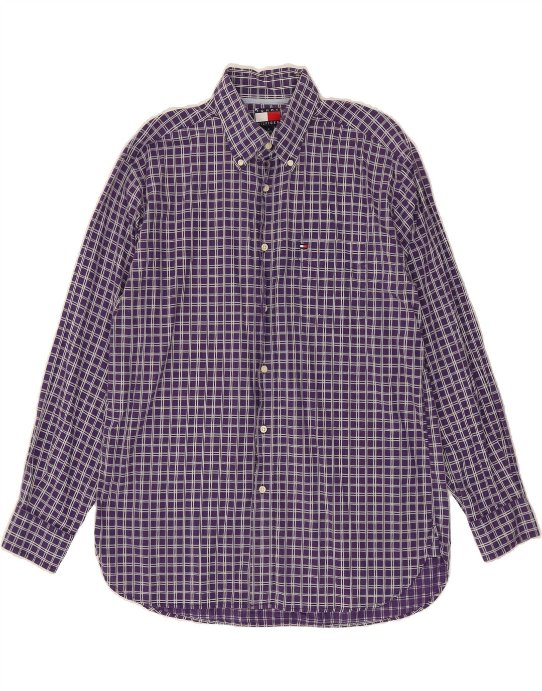 TOMMY HILFIGER Mens Shirt Medium Purple Check Cotton Vintage Tommy Hilfiger and Second-Hand Tommy Hilfiger from Messina Hembry 