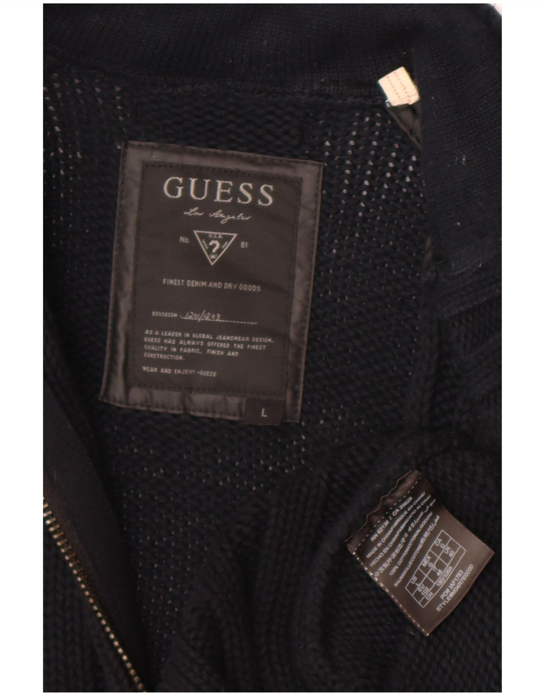Guess Mens Cardigan Sweater Large Black Cotton