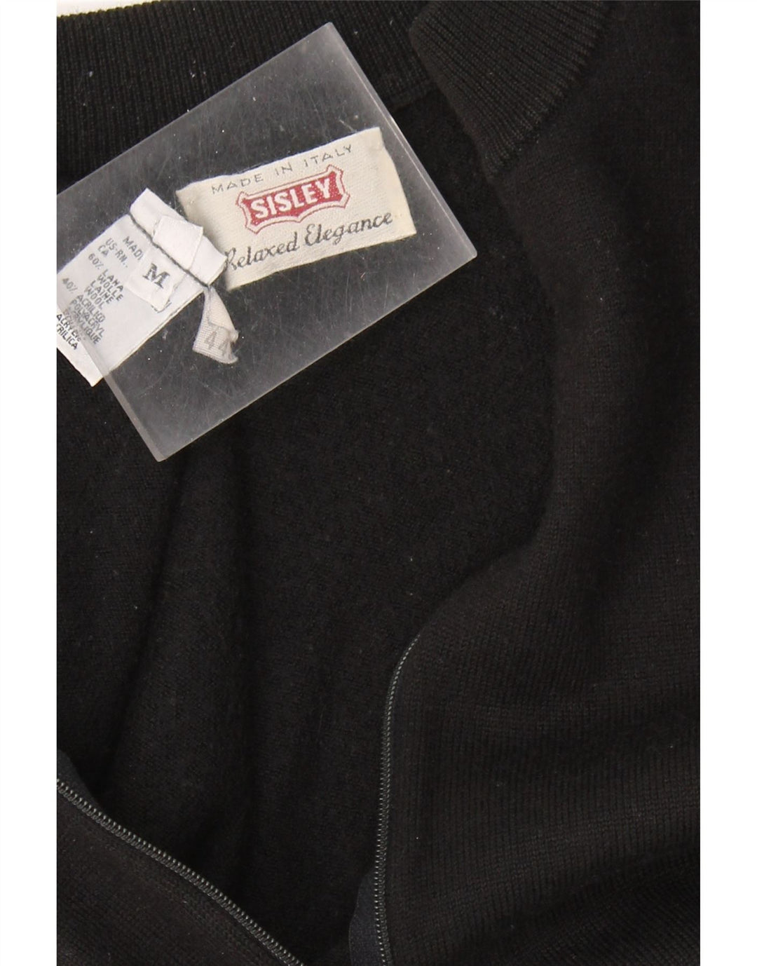 SISLEY Pull Cardigan Femme UK 12 Laine Noir Moyen