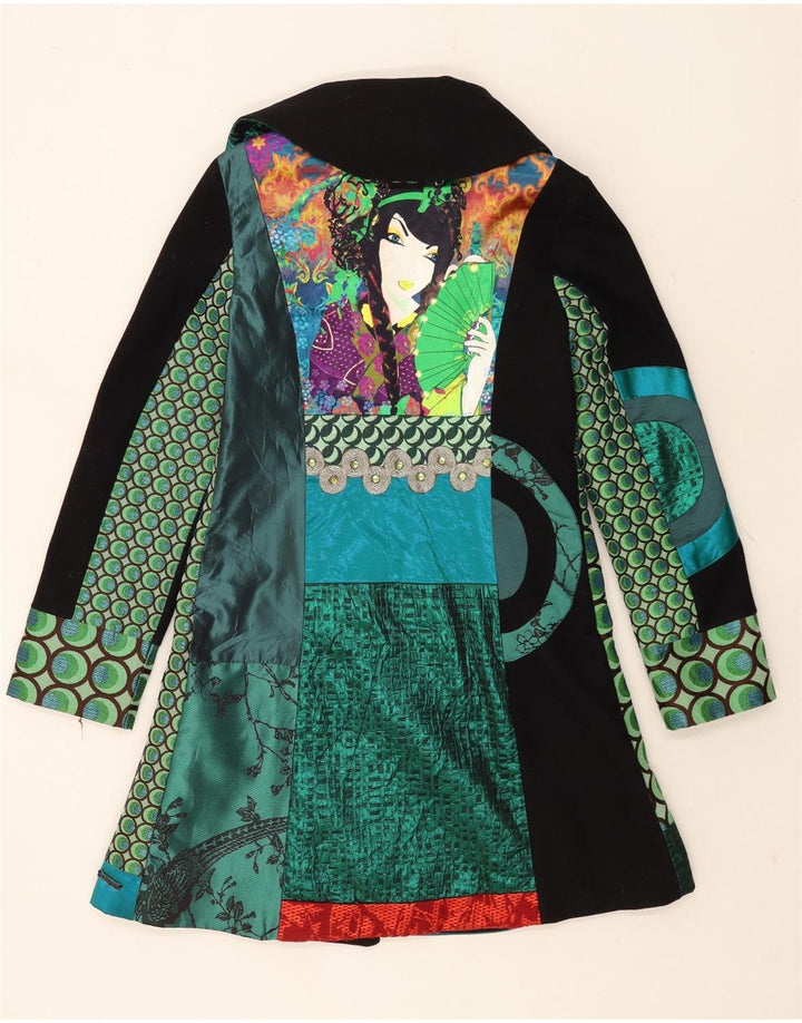 Desigual Womens Double Breasted Coat EU 40 Medium Multicoloured