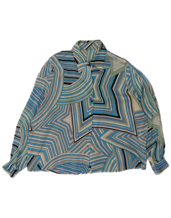Vintage Damen Shirt UK 20 2XL Blau Geometrisch