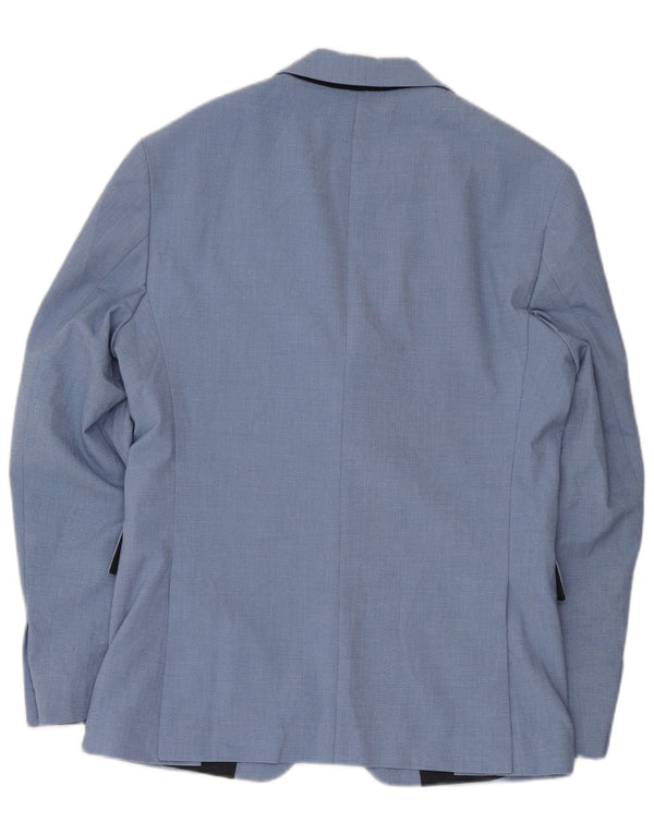 Jaqueta blazer masculina Zara com 2 botões EU 48 poliéster azul médio