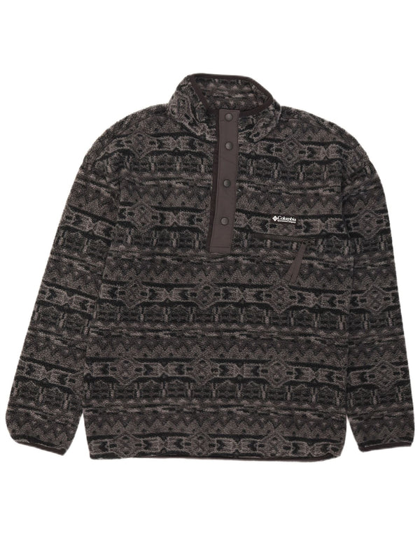 Columbia Mens Button Neck Fleece Jumper Medium Grey Geometric Polyester