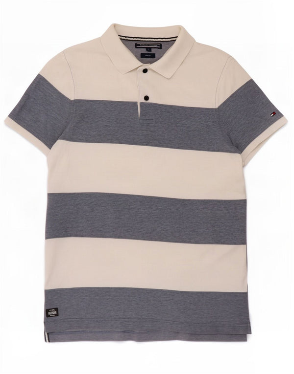 Tommy Hilfiger Mens Slim Fit Polo Shirt Small White Striped Cotton