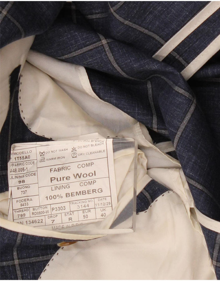 vintage Mens 2 Button Blazer Jacket UK 40 Grande laine à carreaux bleu marine