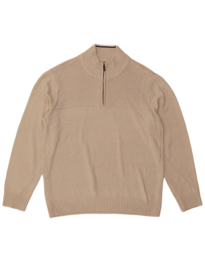 Dockers Mens Zip Neck Jumper Sweater Large Off White Cotton