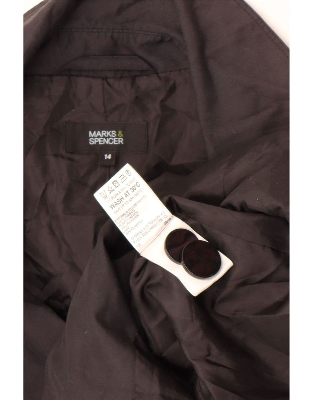Marks & Spencer Womens Trench Coat UK 14 Large Black Polyester