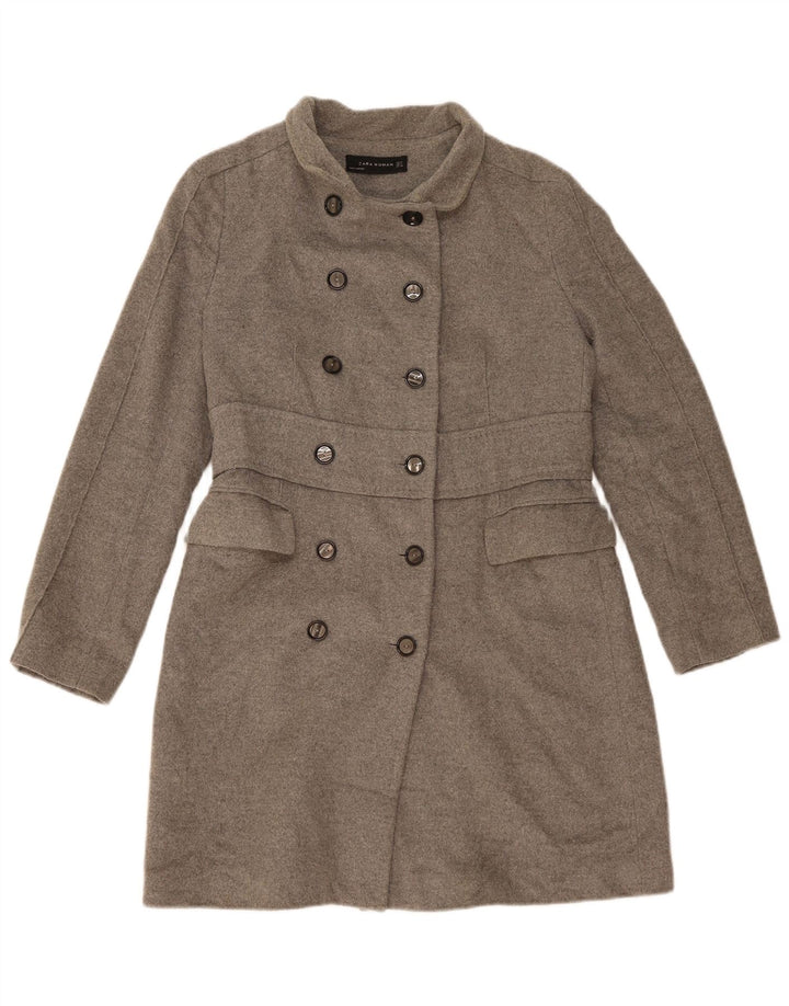 Zara Womens Double Breasted Coat UK 14 Medium Grey Wool