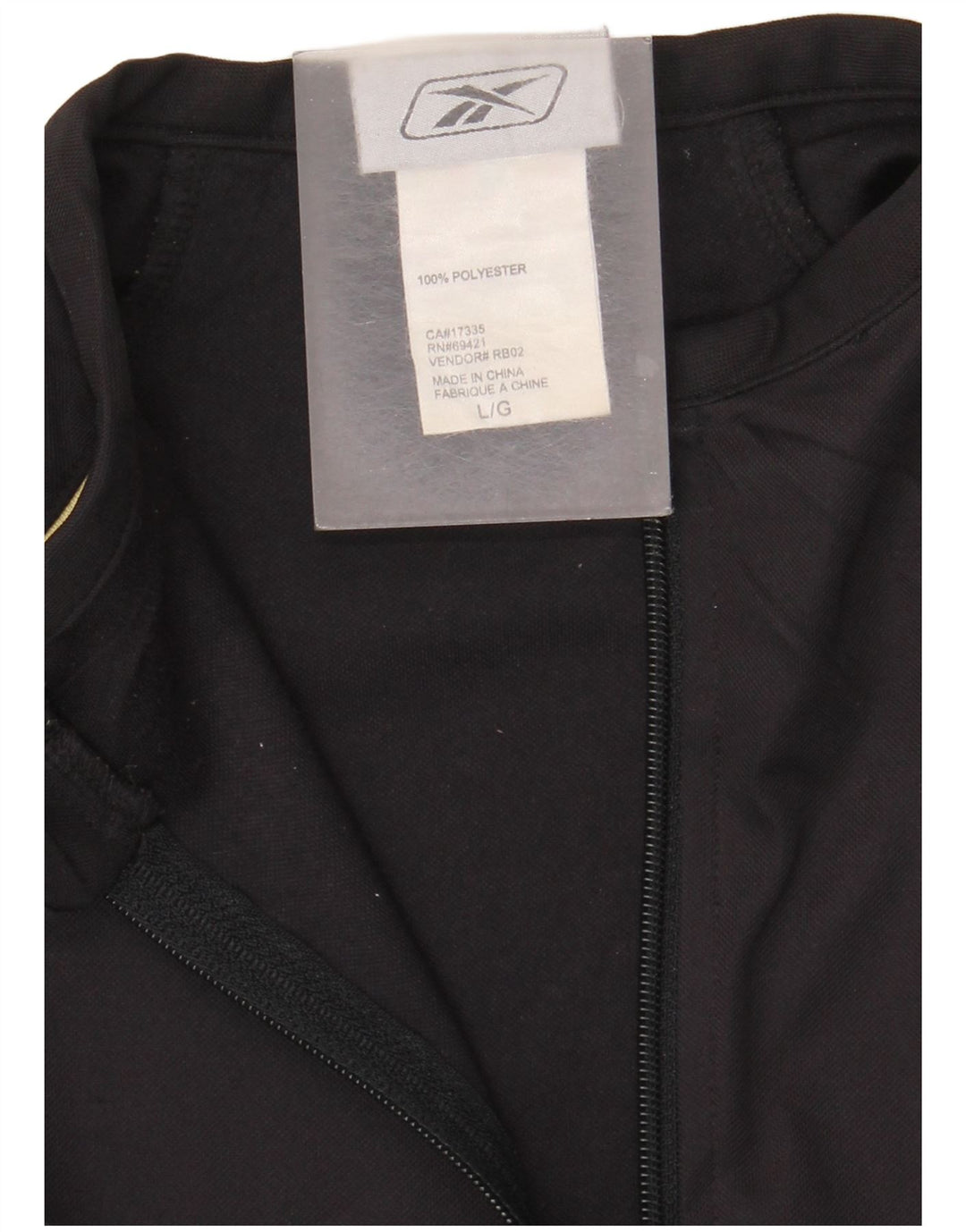 Reebok Mens Zip Neck Pullover Tracksuit Top Large Black Polyester