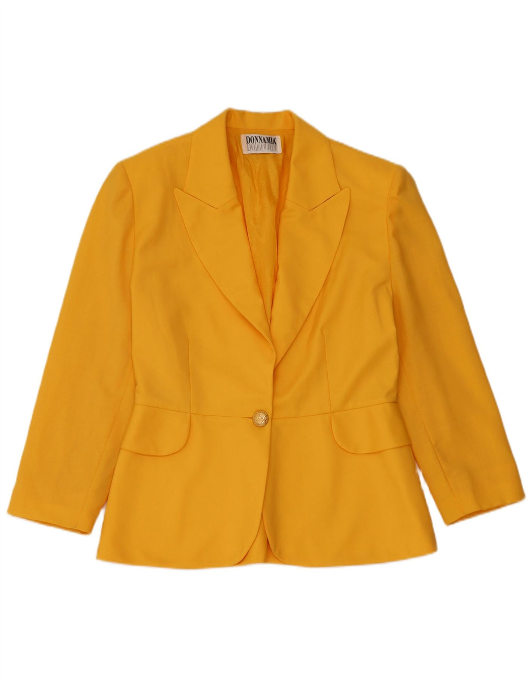 Jaqueta blazer feminina vintage com 1 botão IT46 grande lã amarela