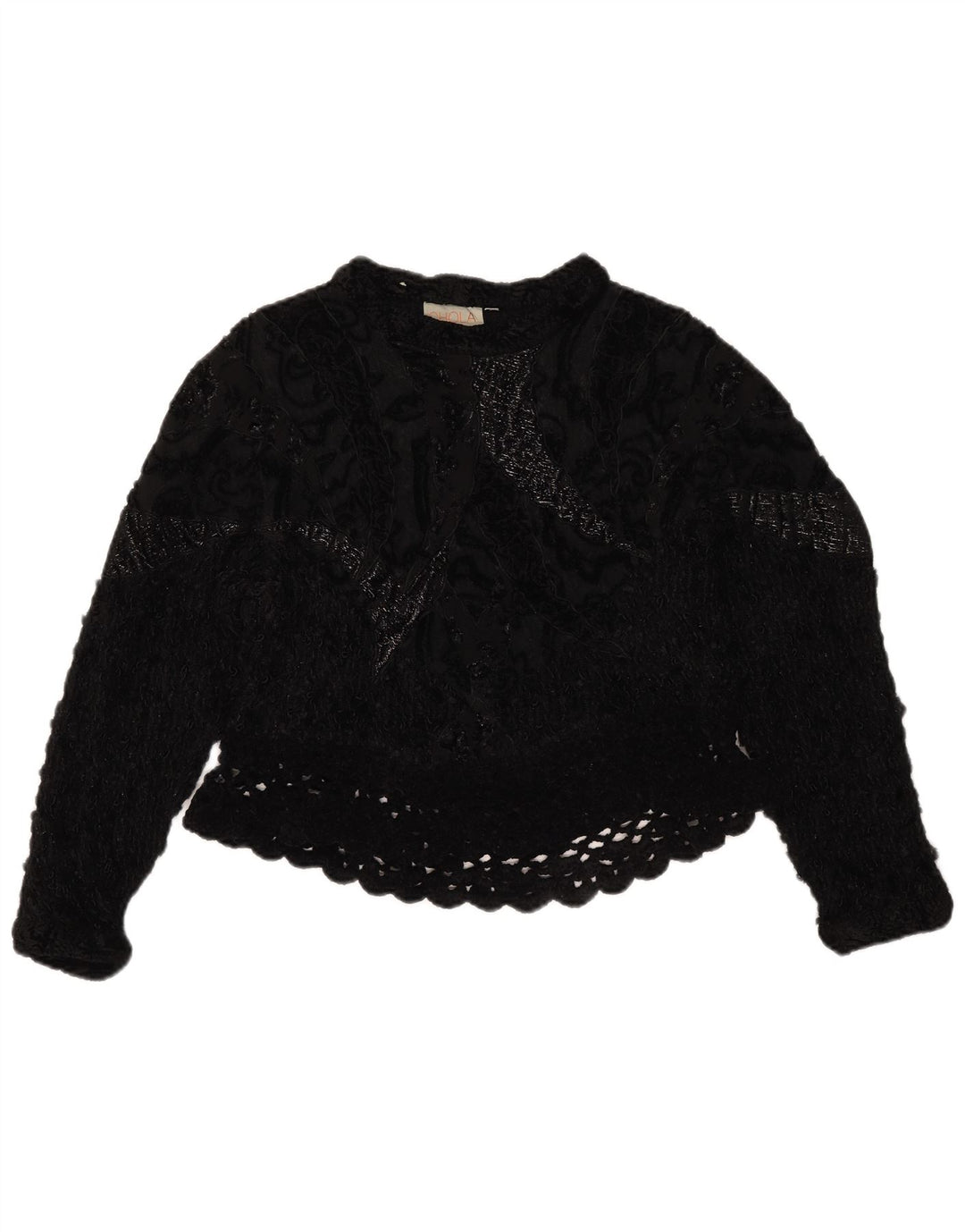 Vintage hæklet Crop Top til kvinder UK 14 Medium Black