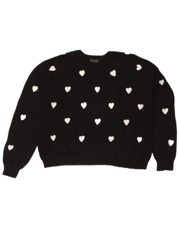 Topshop damski sweter z abstrakcyjnym wzorem i dekoltem w łódkę UK 16, duży czarny