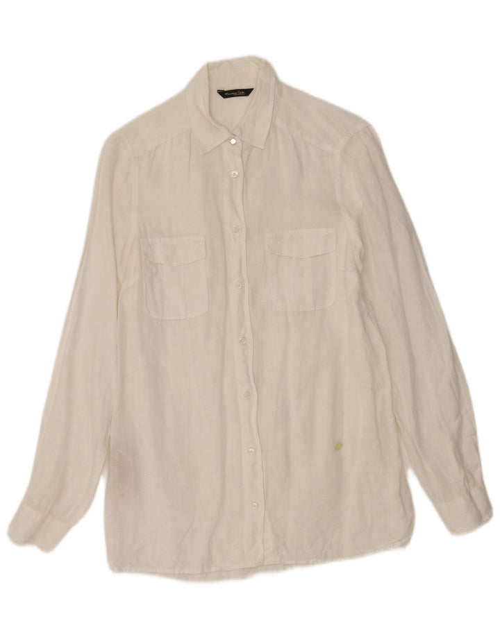 Massimo Dutti Womens Oversized Shirt EU 36 XS White Linen
