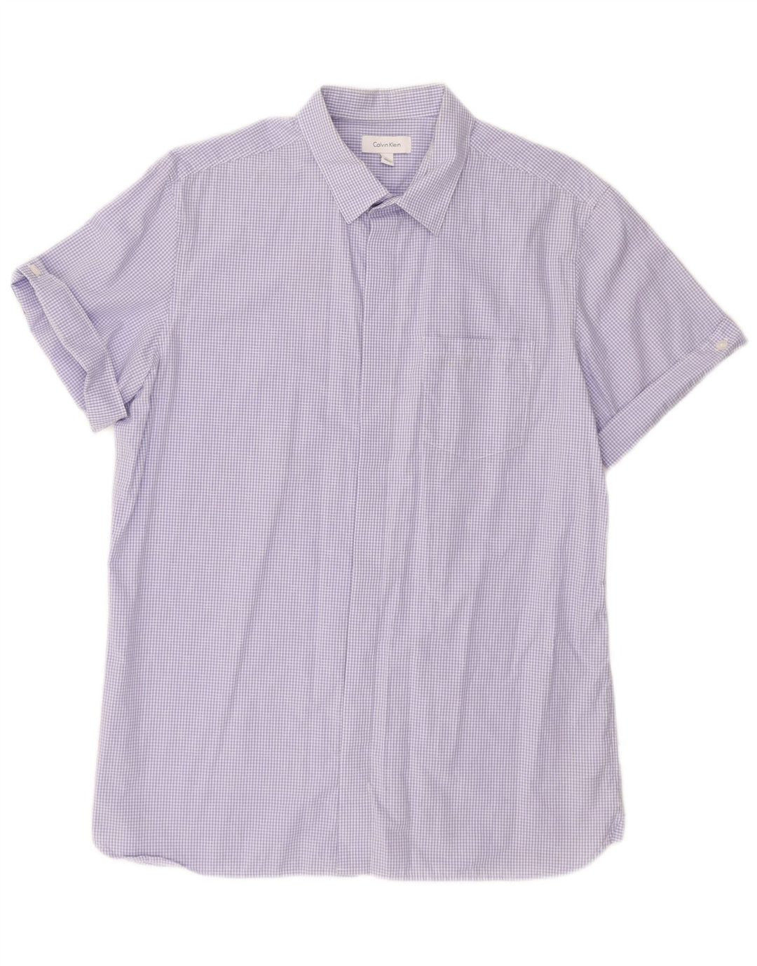 CALVIN KLEIN Mens Short Sleeve Shirt Medium Purple Gingham Cotton