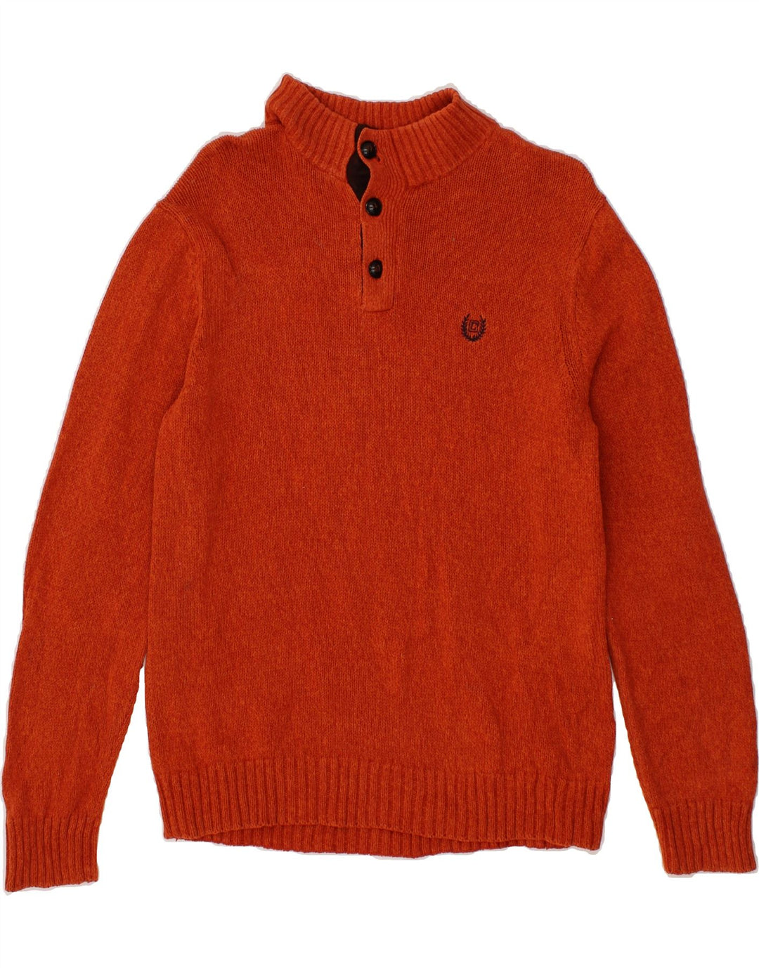 CHAPS Mens Button Neck Jumper Sweater Small Orange Cotton Vintage Chaps and Second-Hand Chaps from Messina Hembry 