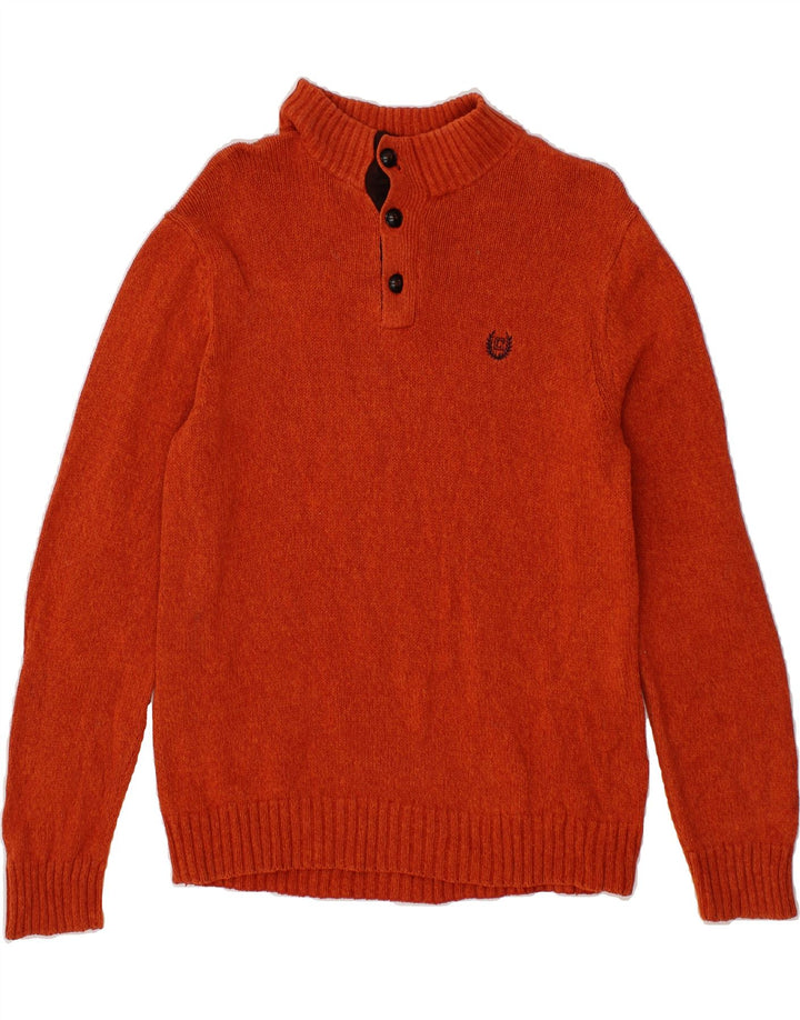 CHAPS Mens Button Neck Jumper Sweater Small Orange Cotton Vintage Chaps and Second-Hand Chaps from Messina Hembry 
