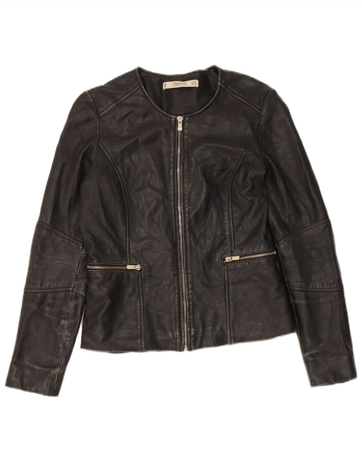 Mango Veste en cuir courte pour femme UK 10 Small Noir