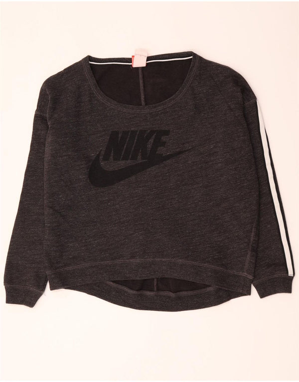 Felpa oversize con grafica Nike da donna, maglione UK 10, piccolo cotone grigio