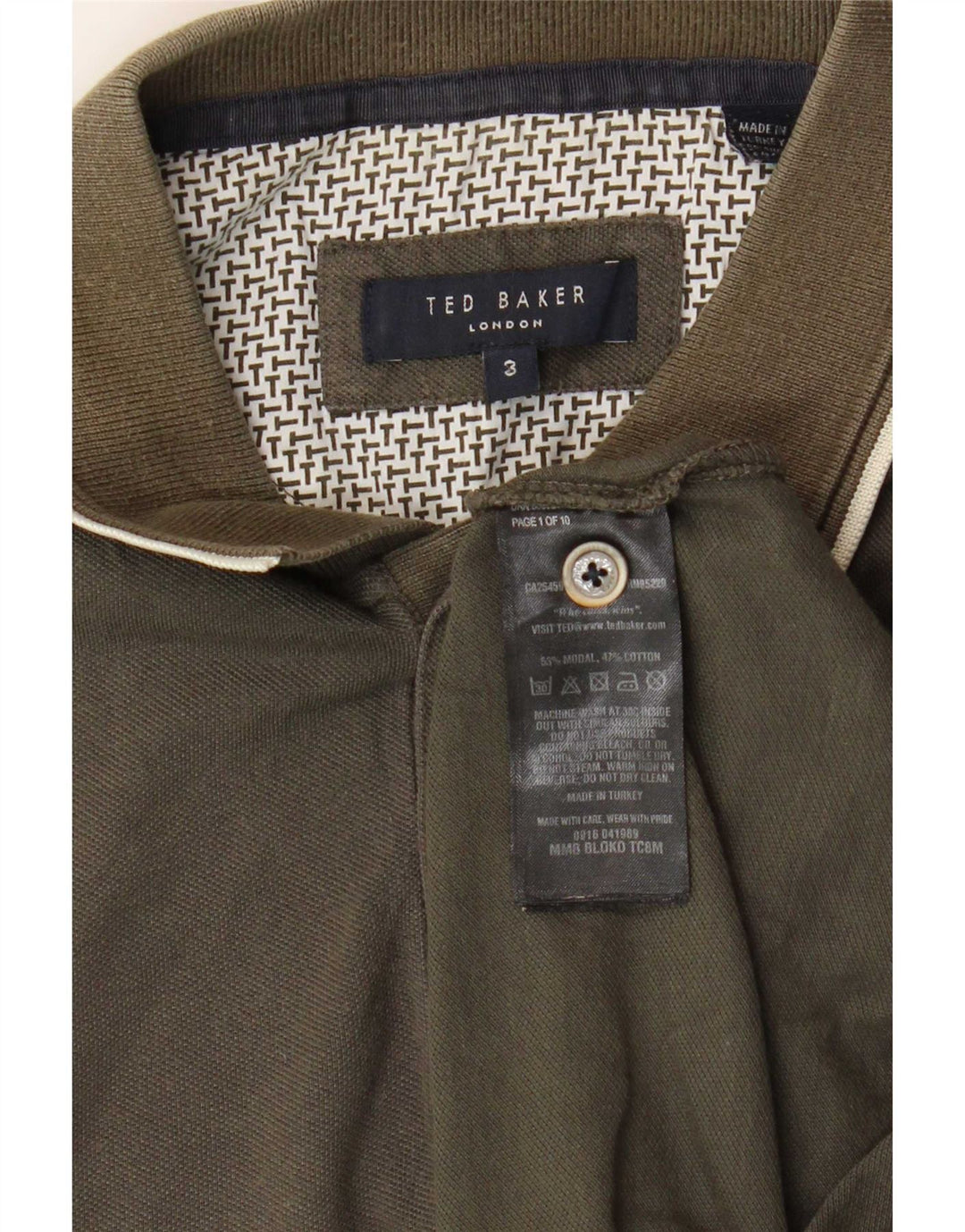 Ted Baker Mens Polo Shirt Size 3 Medium Khaki Modal