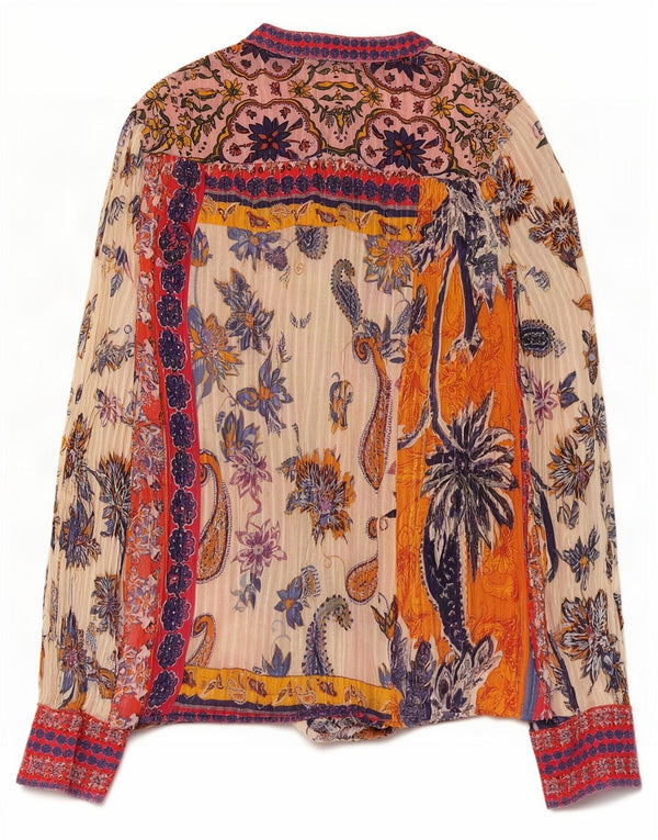 Desigual Damen-Hemdbluse UK 12 Medium Mehrfarbige Paisley-Baumwolle