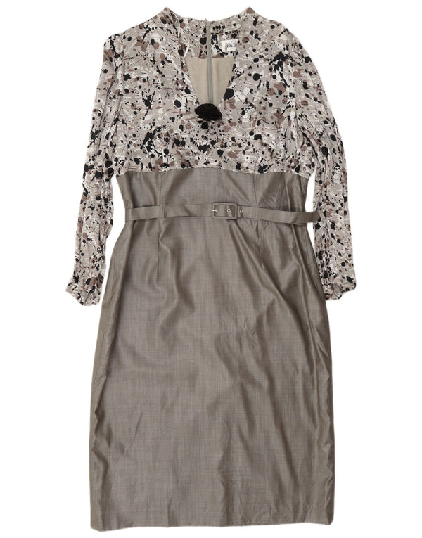 Jean Paul Womens Long Sleeve Sheath Dress UK 18 XL Grey Spotted Viscose