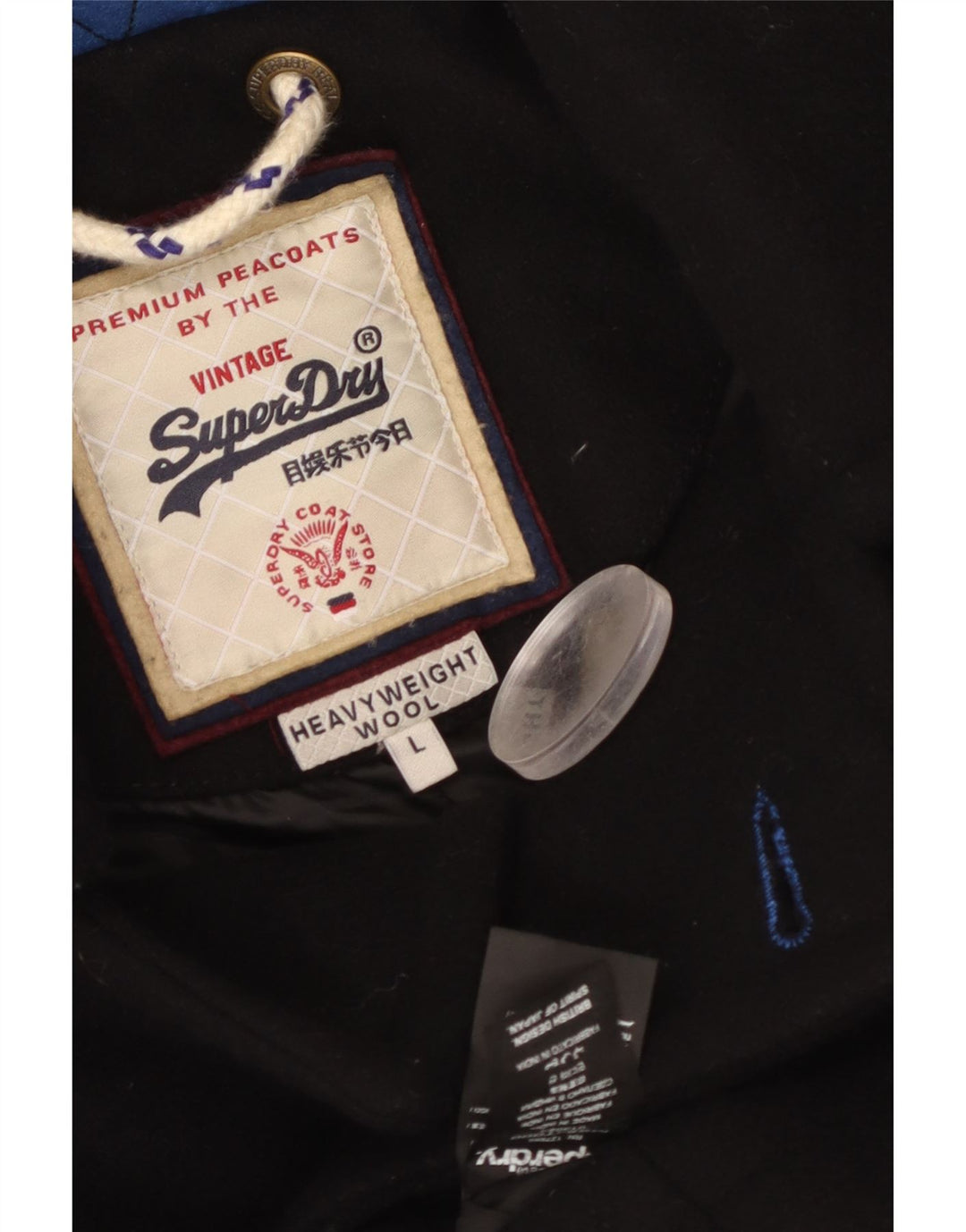 Superdry Mens Pea Coat UK 40 Large Black Wool