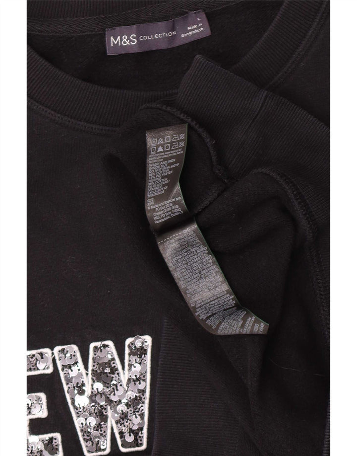 Marks & Spencer Womens Graphic Sweatshirt Jumper UK 16 Large Black