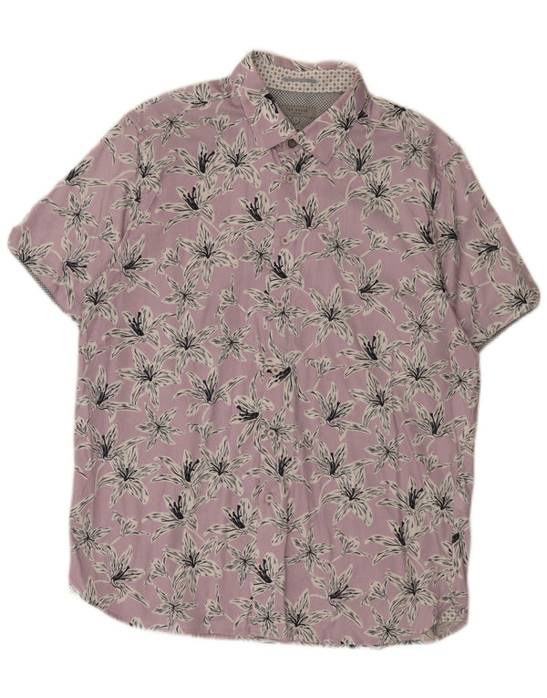 Ted Baker Herren-Kurzarmhemd, Größe 6 2XL, lila Blumenmuster, Baumwolle
