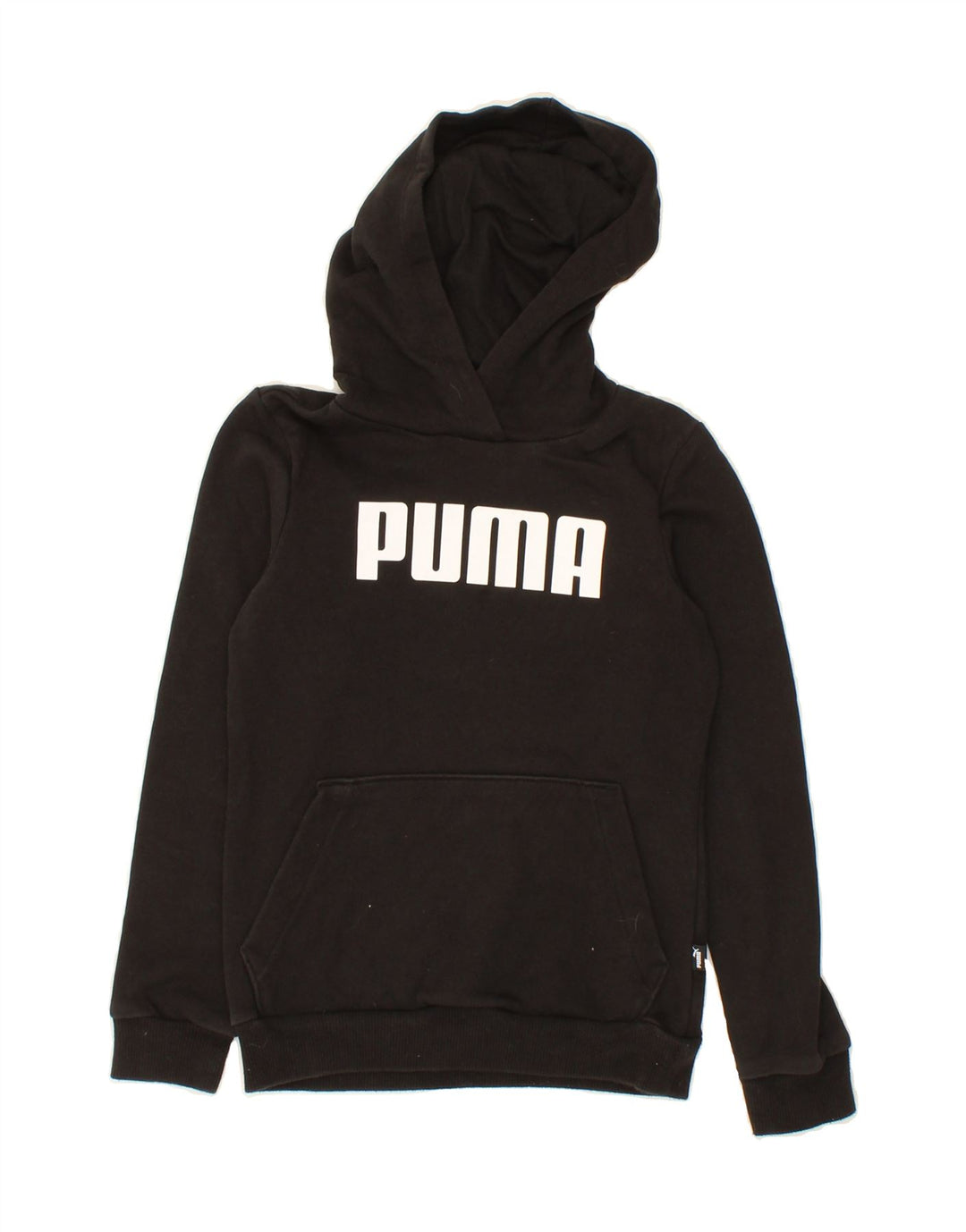 PUMA Boys Graphic Hoodie Jumper 9-10 Years Medium Black Vintage Puma and Second-Hand Puma from Messina Hembry 
