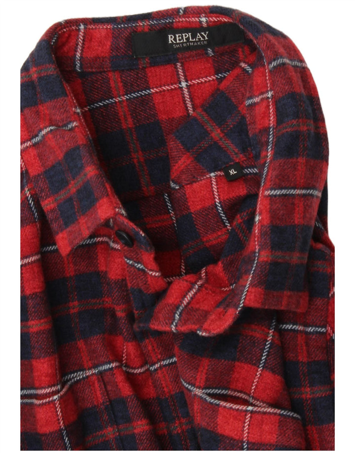 REPLAY Mens Flannel Shirt XL Red Check Cotton