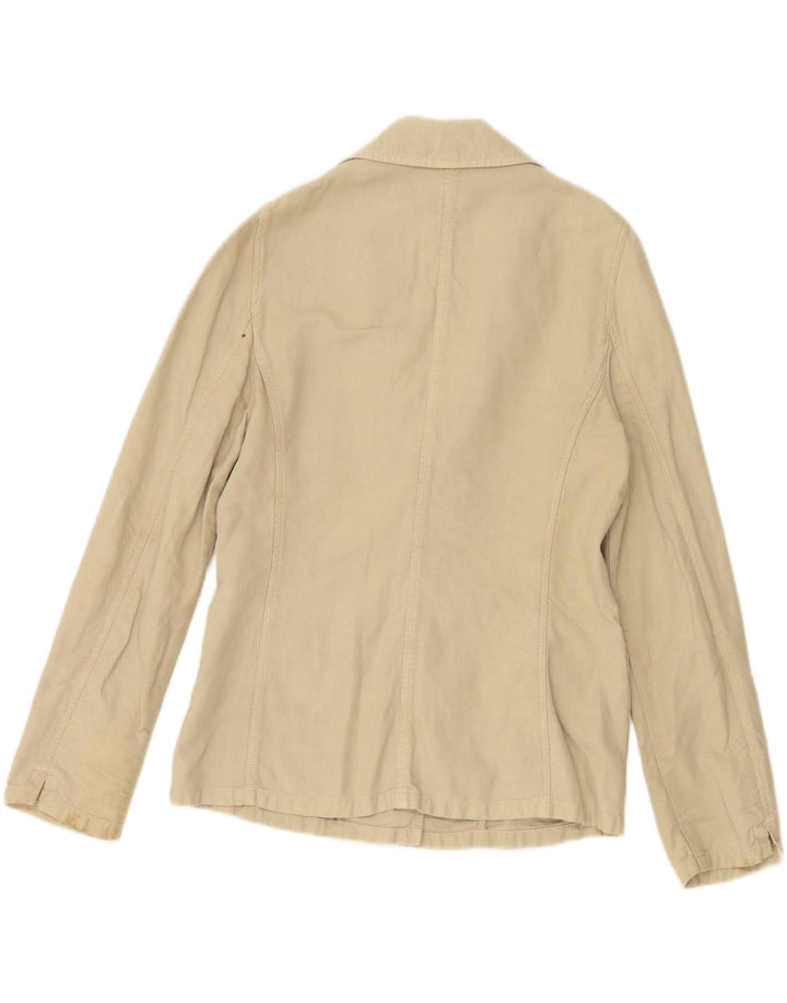VINTAGE Womens 3 Button Blazer Jacket IT 44 Medium Beige Linen Vintage Vintage and Second-Hand Vintage from Messina Hembry 