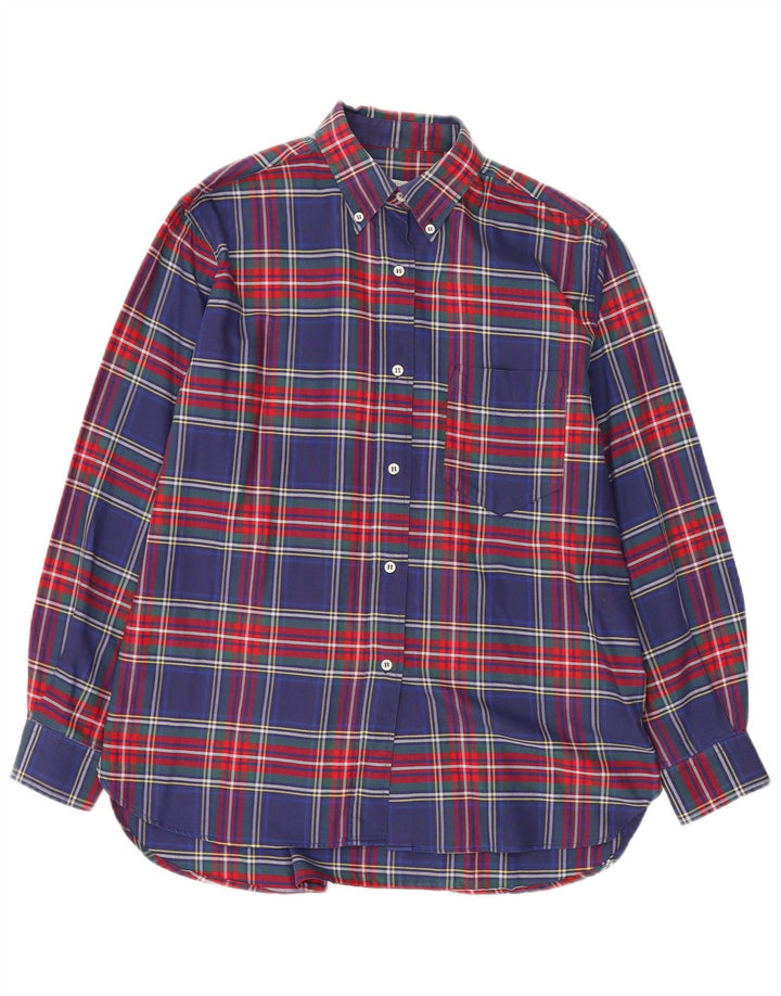 Benetton Mens Shirt Small Blue Plaid Cotton