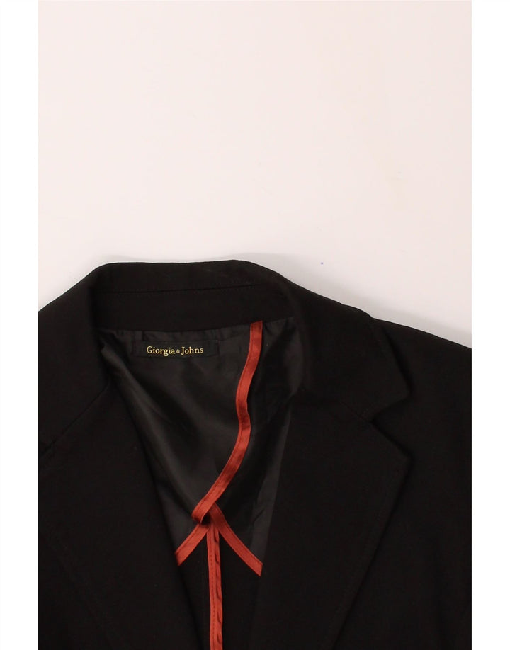 VINTAGE Womens Crop 1 Button Blazer Jacket UK 14 Large Black Cotton Vintage Vintage and Second-Hand Vintage from Messina Hembry 