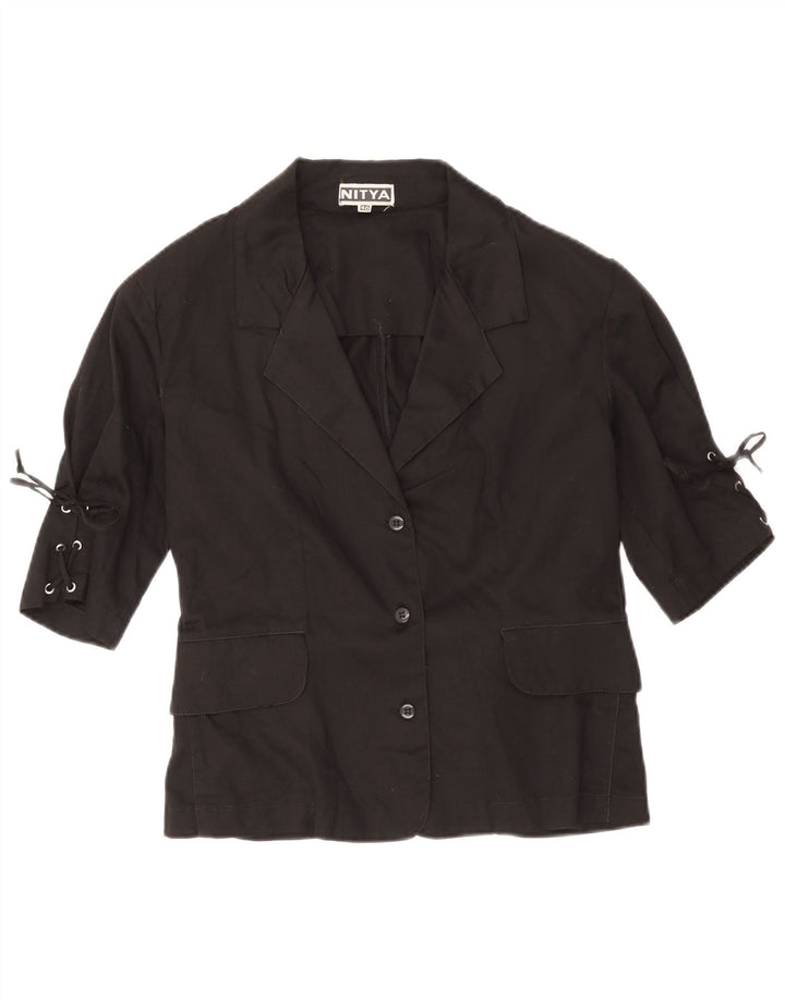 Nitya Womens 3 Button 3/4 Sleeve Blazer Jacket IT 40 Small Black Cotton