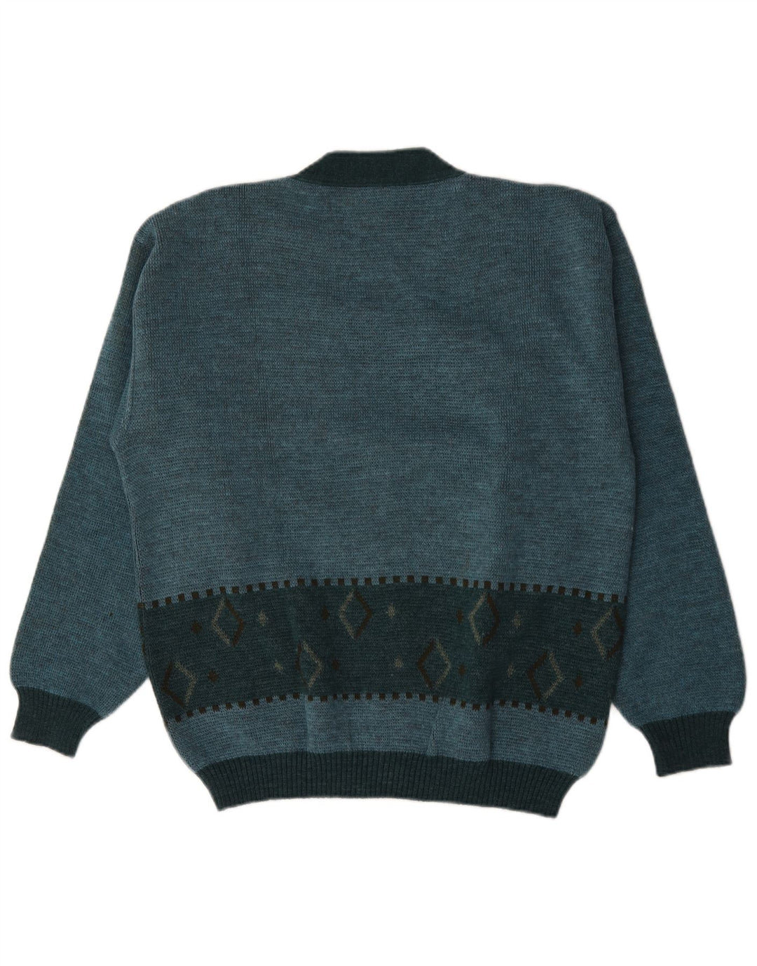 vintage Mens Cardigan Pull Moyen Turquoise Argyle/Diamond Laine