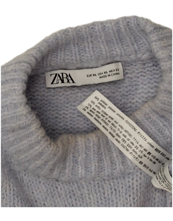 Zara Dame Oversized Crew Neck Jumper Sweater UK 18 XL Blå Polyester